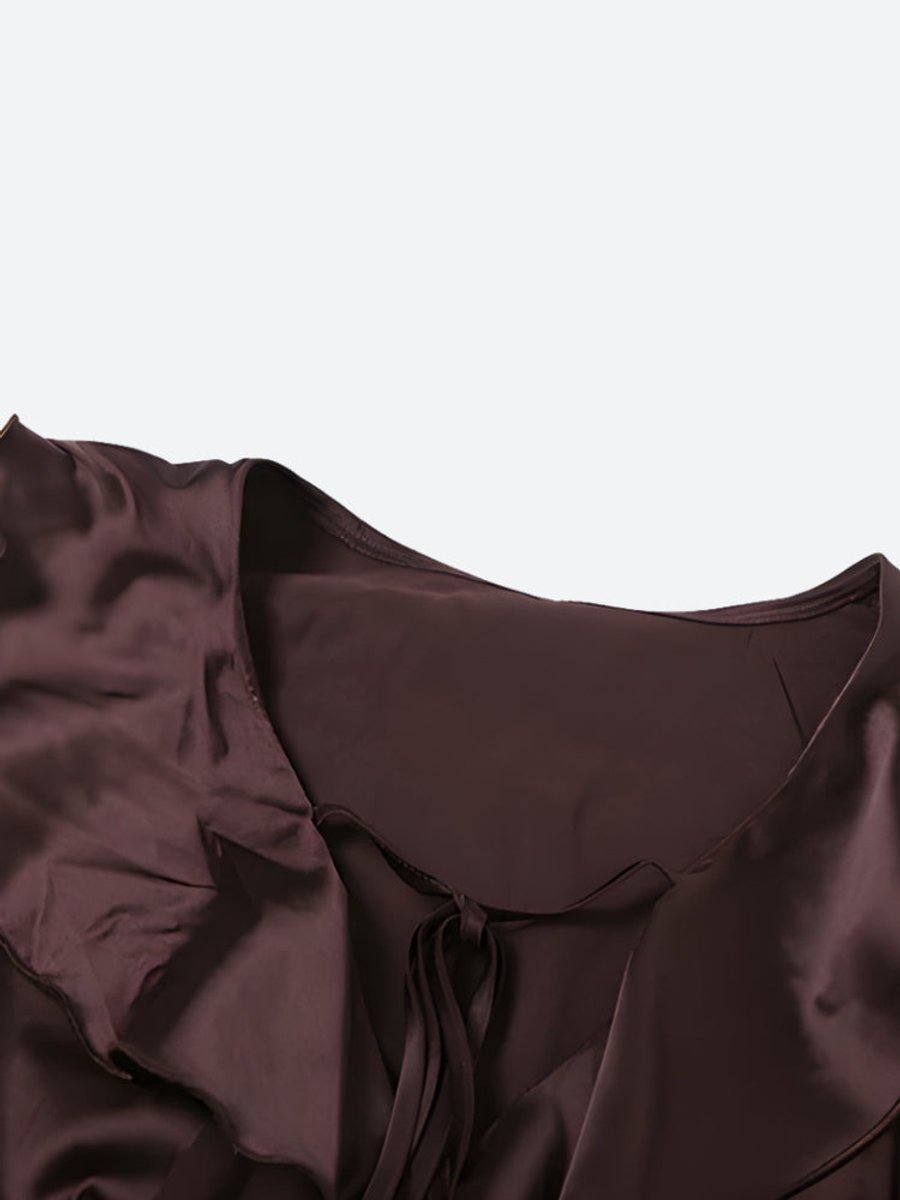 Women's Satin Ruffled Bell-Sleeve Fall Wedding Guest Dress