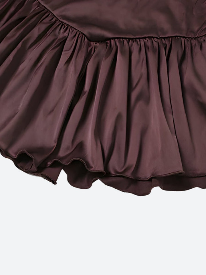 Women's Satin Ruffled Bell-Sleeve Fall Wedding Guest Dress