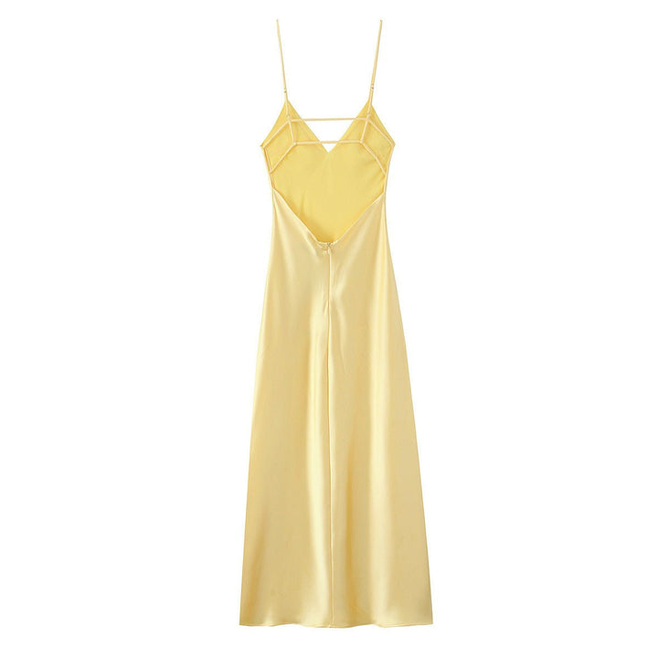 Women's Satin Slip Fall Midi Dress V-Neck Spaghetti Strap