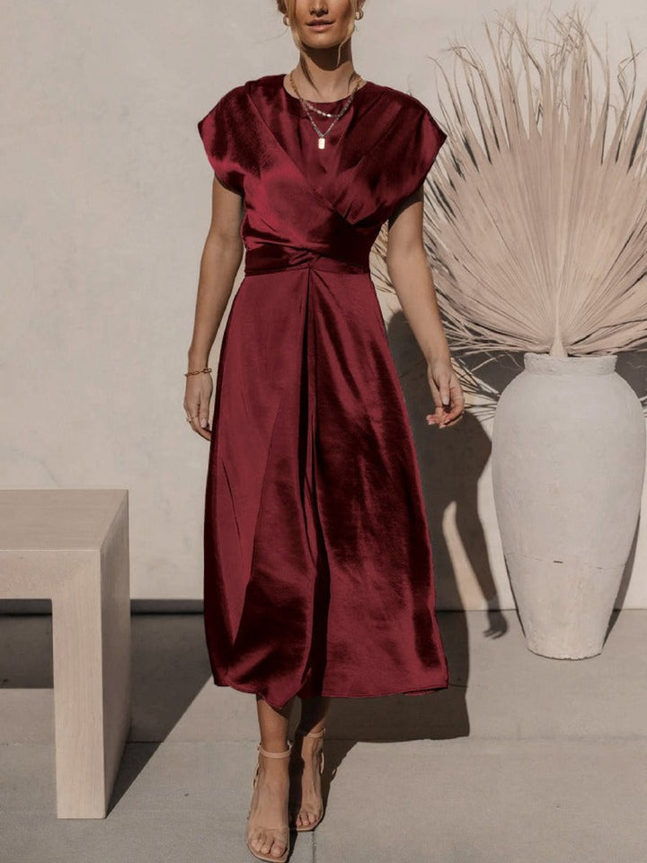 Women's Satin Twist-Waist Elegant Fall Midi Dress