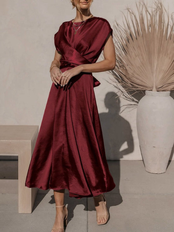 Women's Satin Twist-Waist Elegant Fall Midi Dress