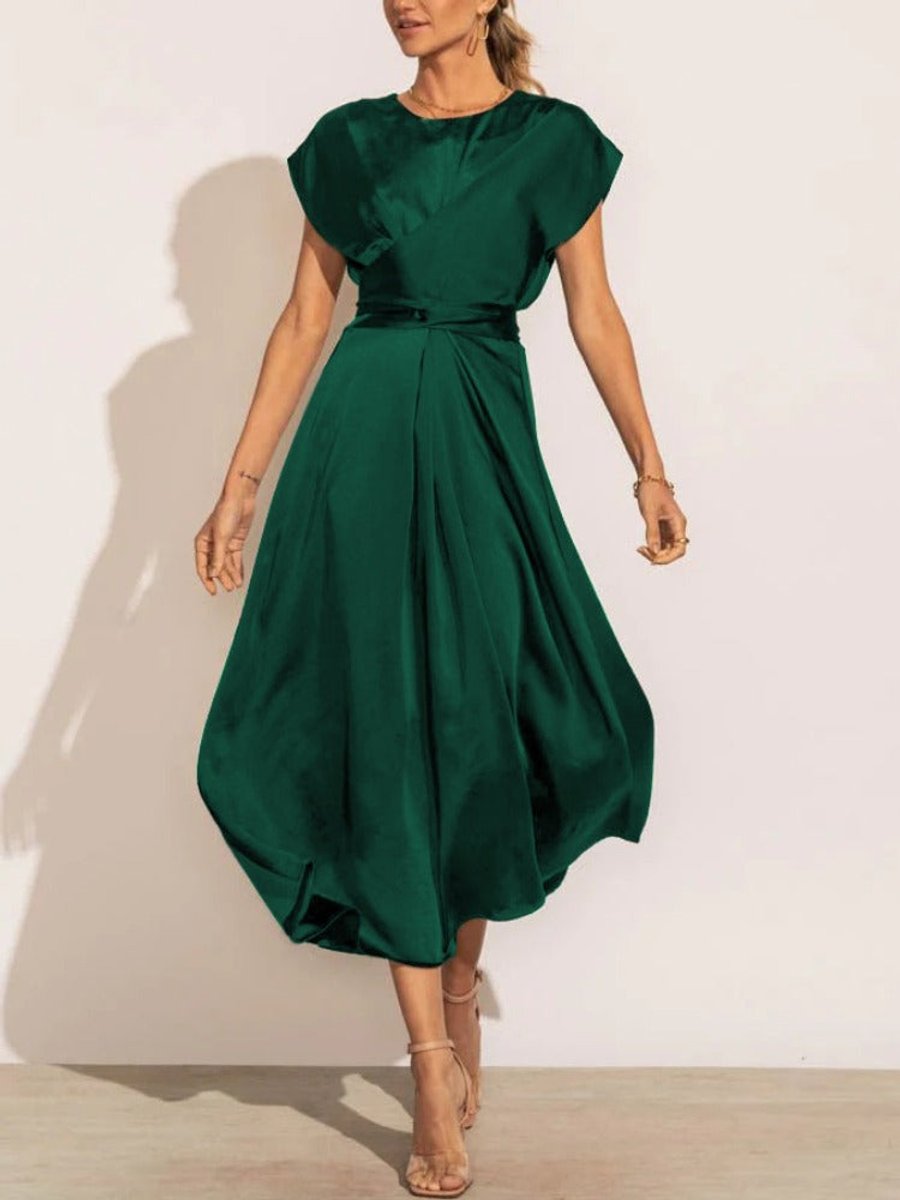 Women's Satin Twist-Waist Elegant Fall Midi Dress