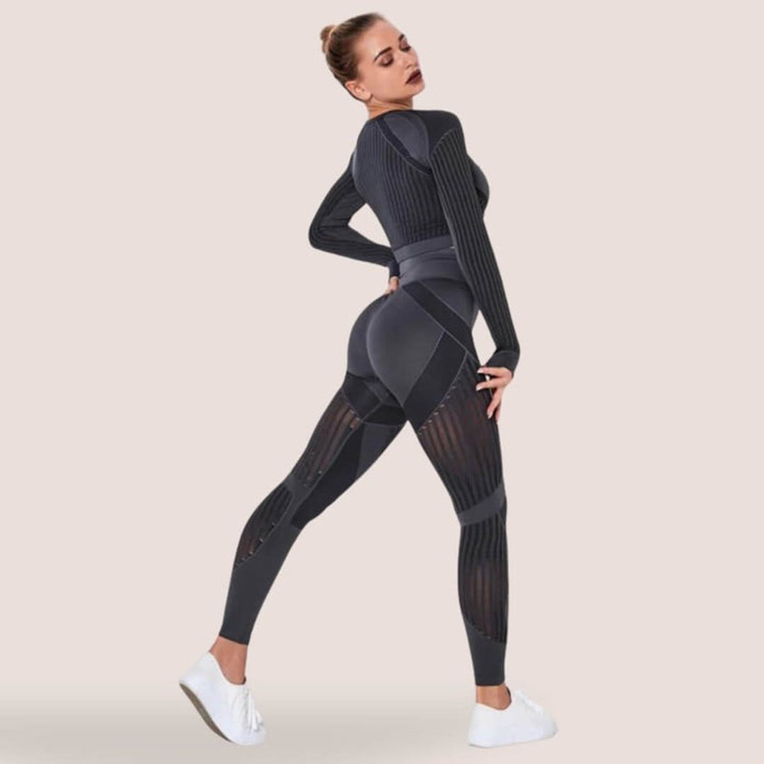Women's Seamless High-Waist Mesh-Panel Activewear Legging Set