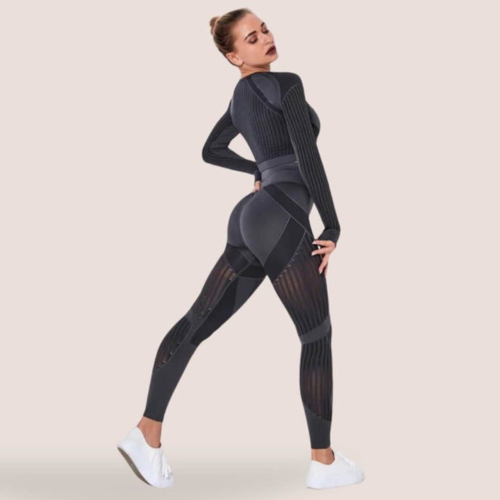 Women's Seamless High-Waist Mesh-Panel Activewear Legging Set
