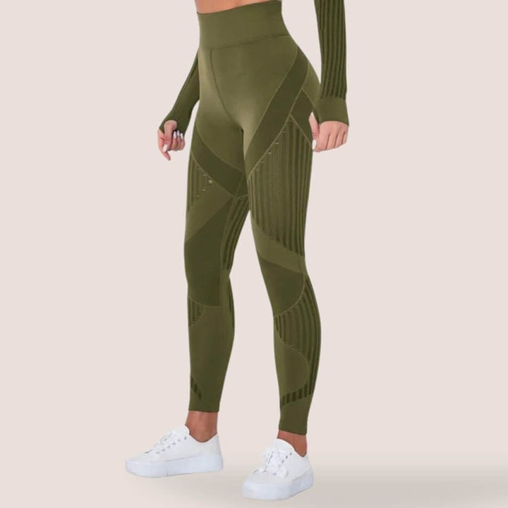 Women's Seamless High-Waist Mesh-Panel Activewear Legging Set
