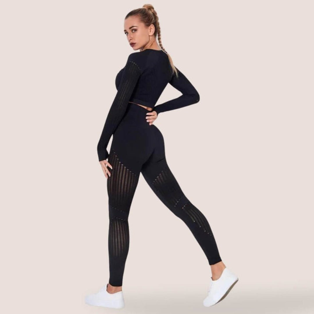Women's Seamless High-Waist Mesh-Panel Activewear Legging Set