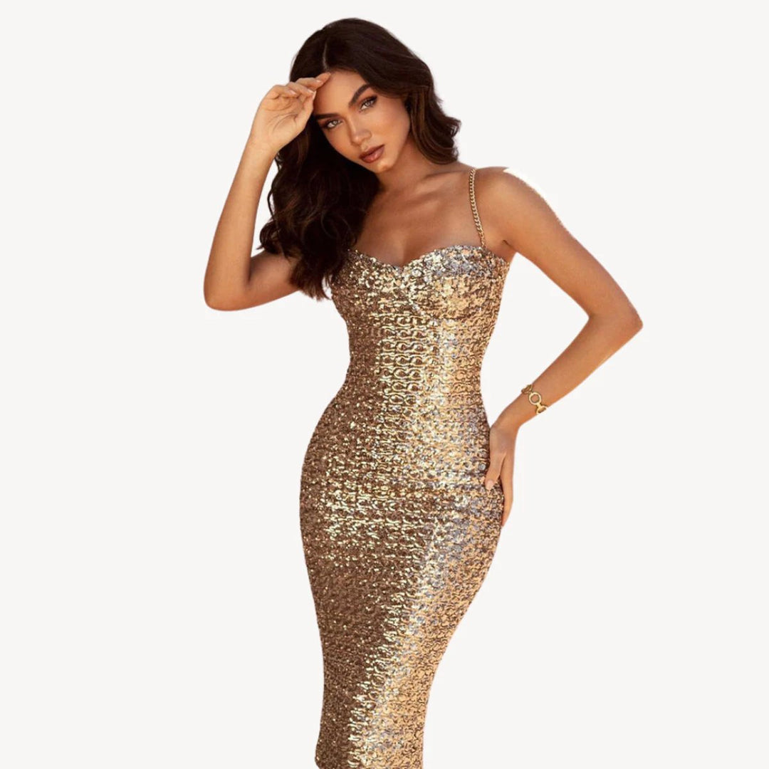 Women's Sequin Chain-Strap Bodycon Midi Formal Dress