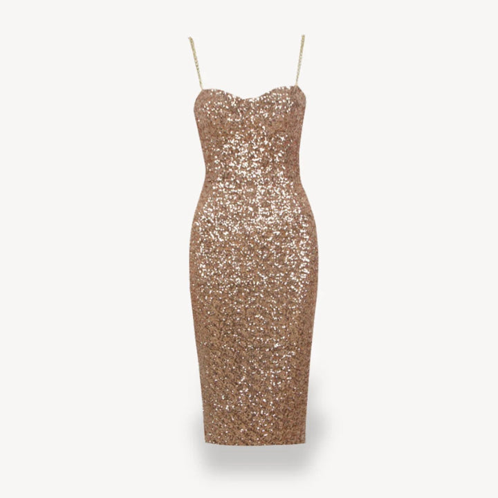 Women's Sequin Chain-Strap Bodycon Midi Formal Dress