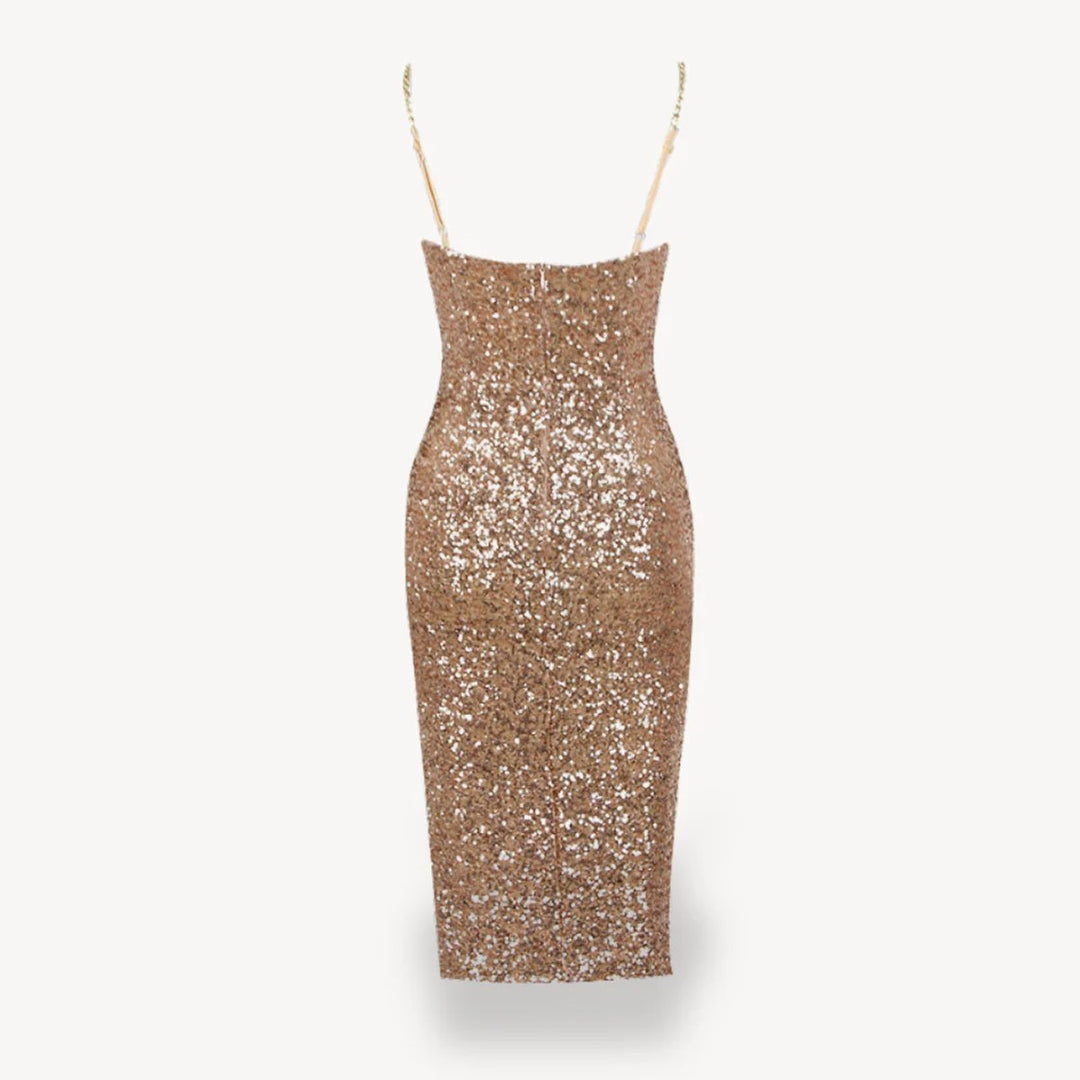 Women's Sequin Chain-Strap Bodycon Midi Formal Dress