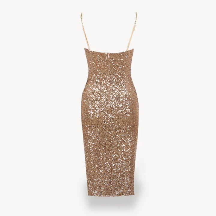 Women's Sequin Chain-Strap Bodycon Midi Formal Dress