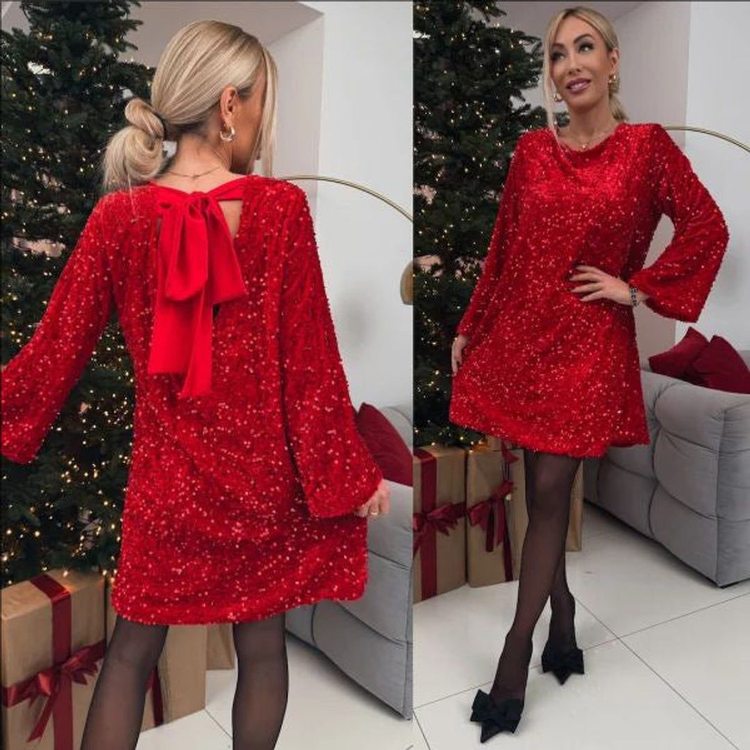 Women's Sequin Long Sleeve Fall Midi Dress Relaxed Pullover