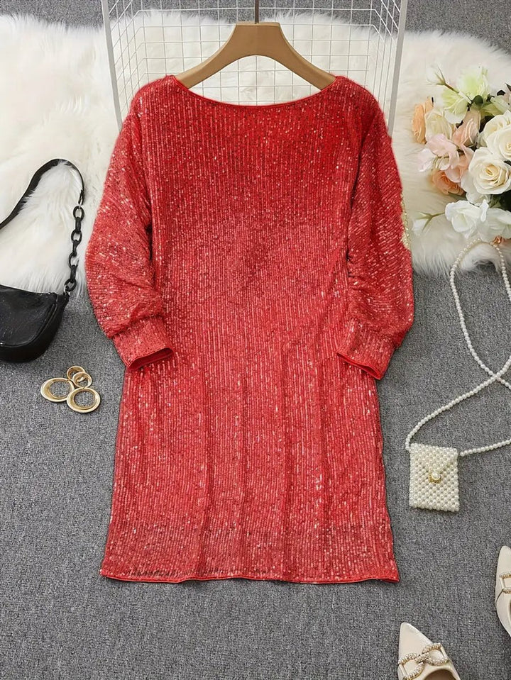 Women's Sequin Off-Shoulder Long Sleeve Formal Dress Mini Party