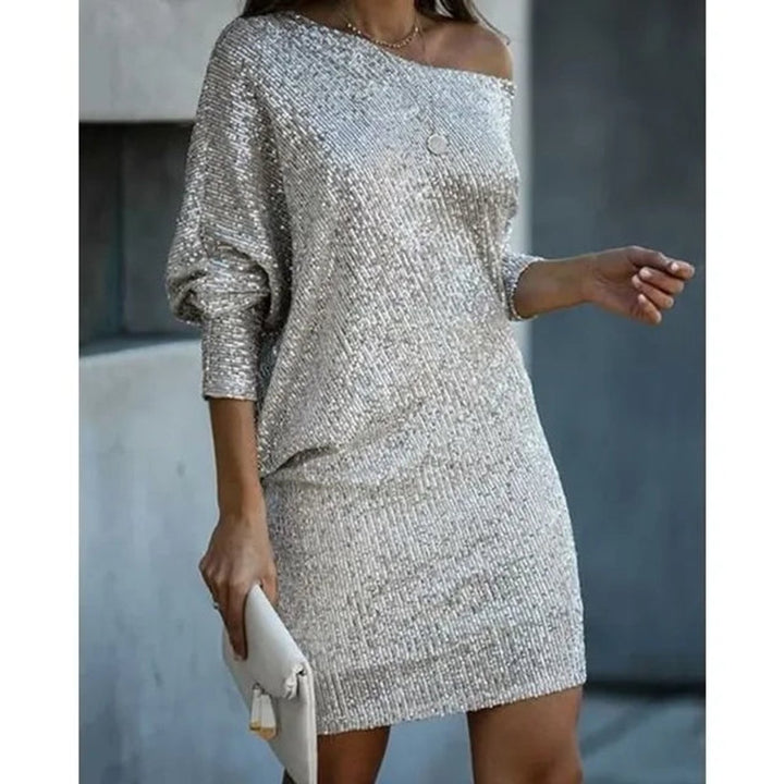 Women's Sequin Off-Shoulder Long Sleeve Formal Dress Mini Party