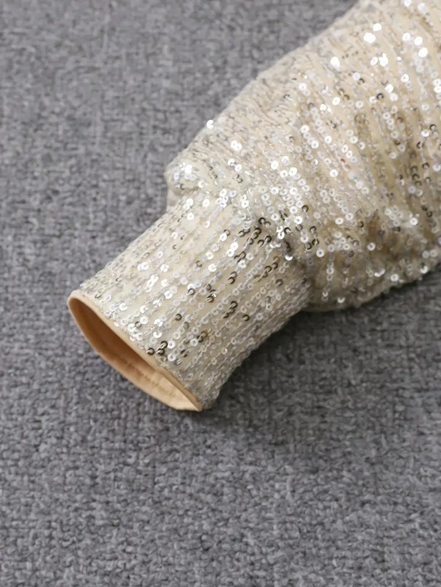 Women's Sequin Off-Shoulder Long Sleeve Formal Dress Mini Party