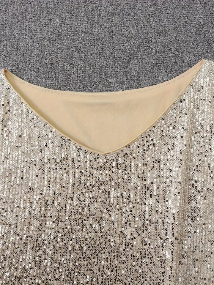Women's Sequin Off-Shoulder Long Sleeve Formal Dress Mini Party