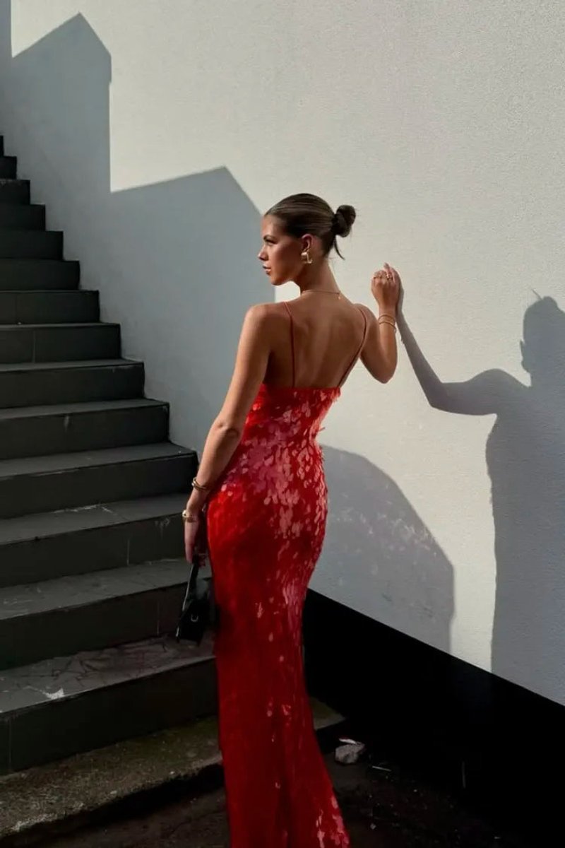 Women's Sequin Open-Back Spaghetti-Strap Maxi Formal Dress