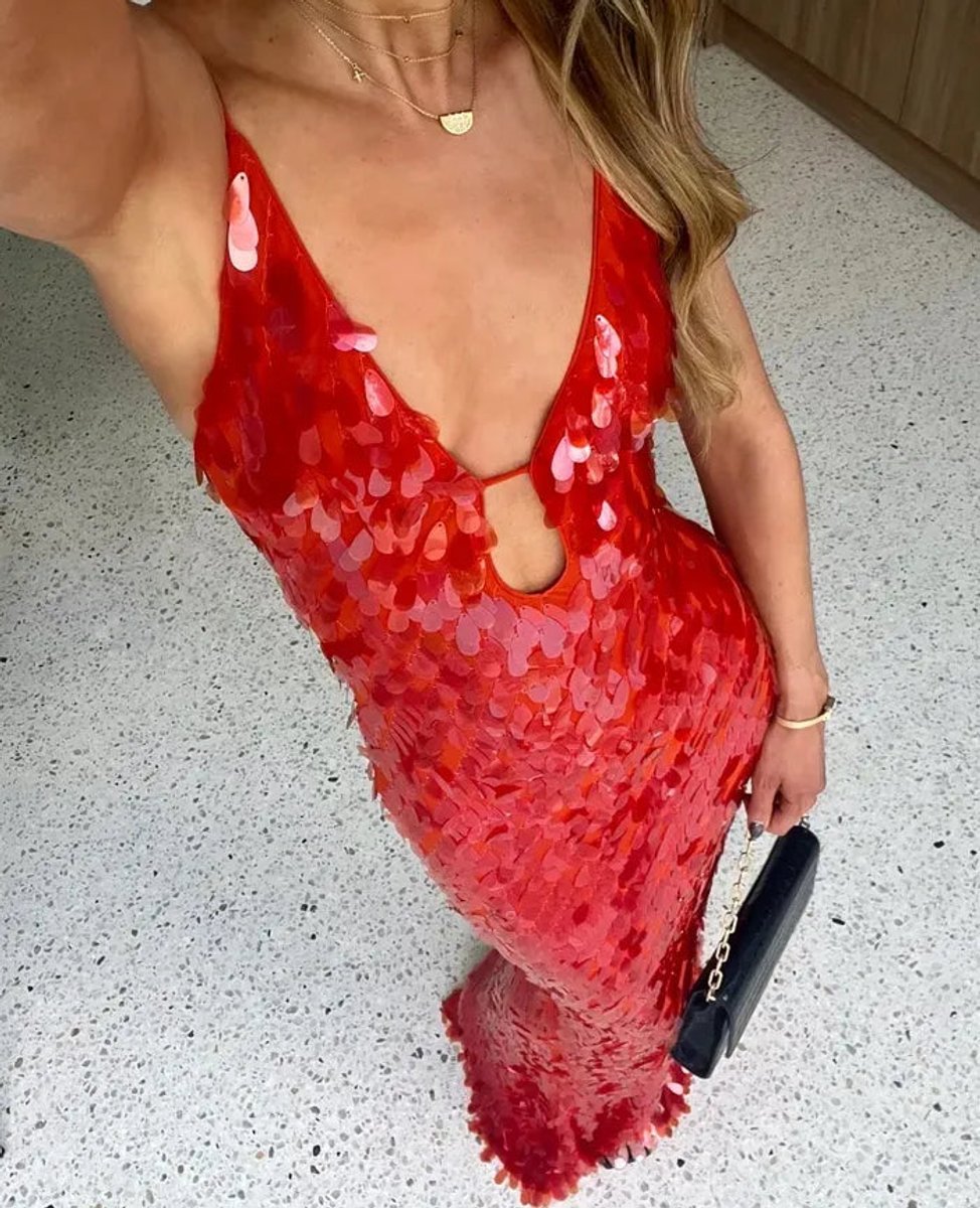 Women's Sequin Open-Back Spaghetti-Strap Maxi Formal Dress