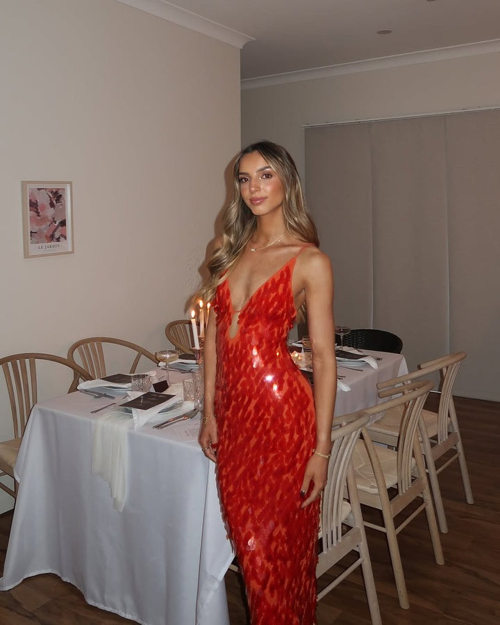 Women's Sequin Open-Back Spaghetti-Strap Maxi Formal Dress