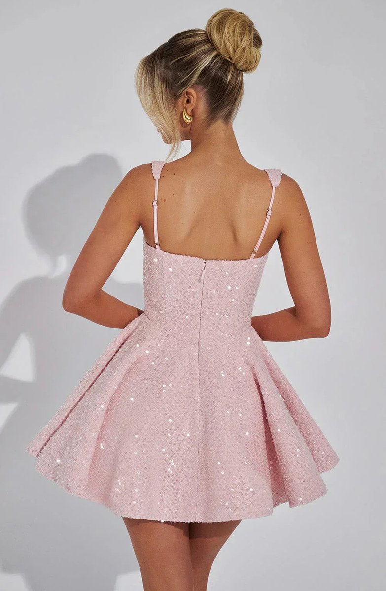 Women's Sequin Tweed Square-Neck Fit-and-Flare Formal Dress