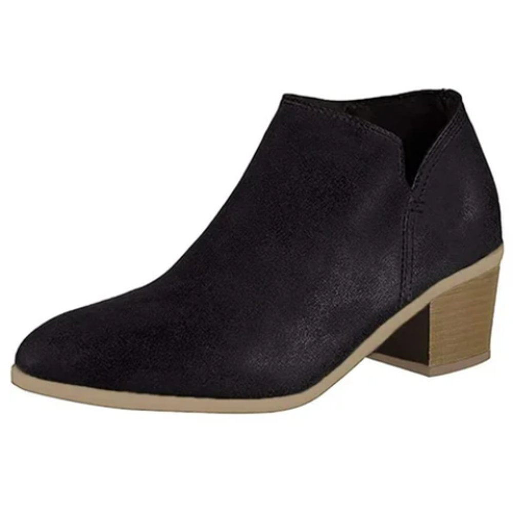 Women's Side-Cutout Low Block Heel Faux Leather Ankle Boots