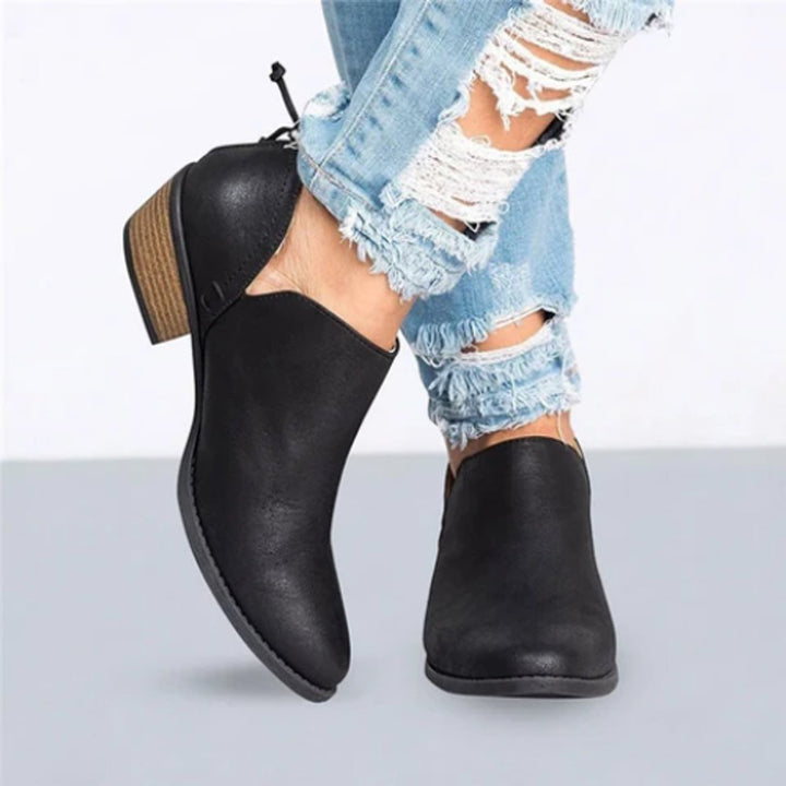 Women's Side-Cutout Low Block Heel Faux Leather Ankle Boots
