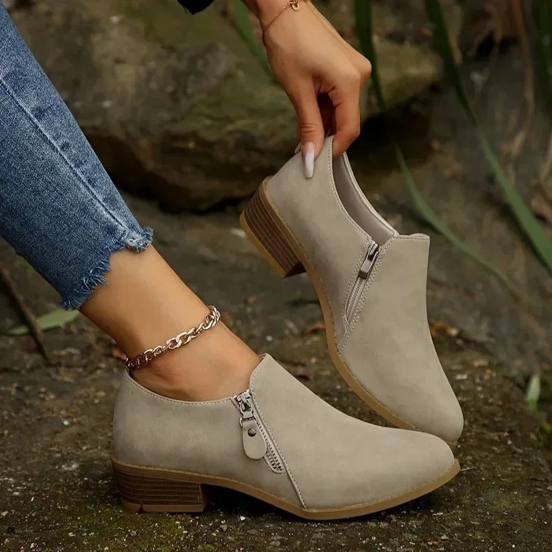 Women's Side-Zip Block-Heel Suede Ankle Boots