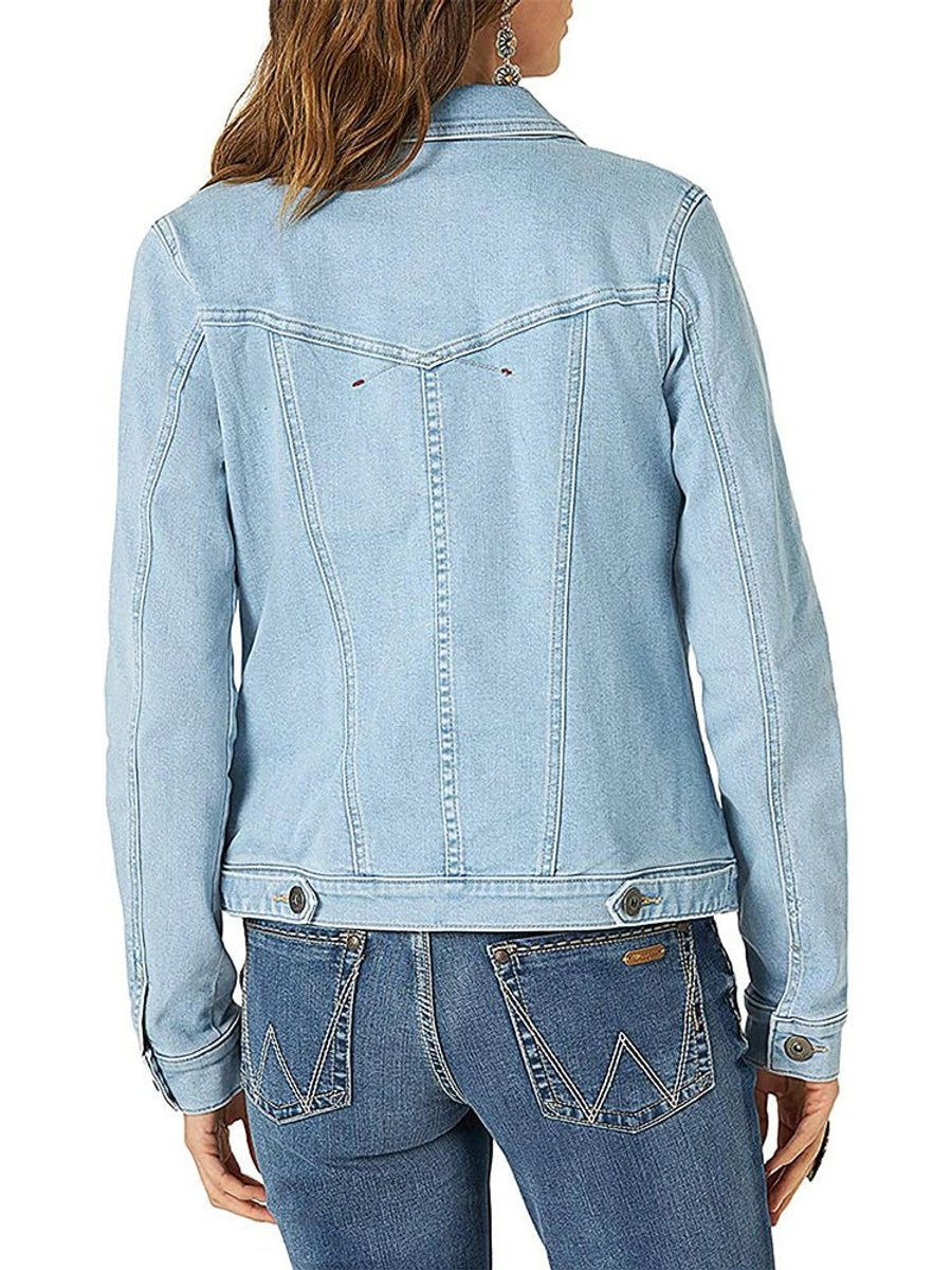 Women's Single-Breasted Light Wash Denim Jacket Flap Pockets