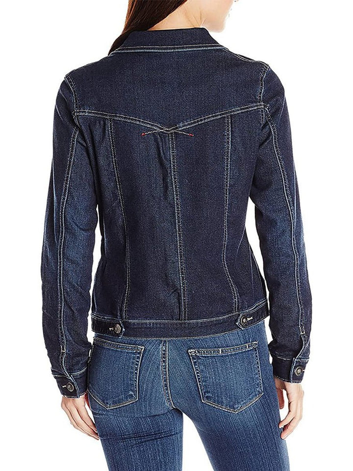 Women's Single-Breasted Light Wash Denim Jacket Flap Pockets