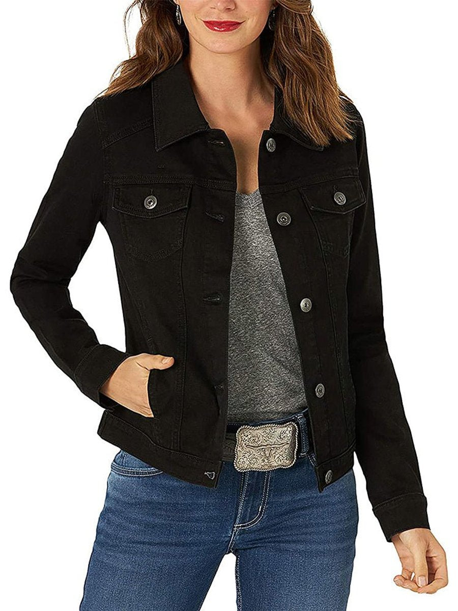 Women's Single-Breasted Light Wash Denim Jacket Flap Pockets
