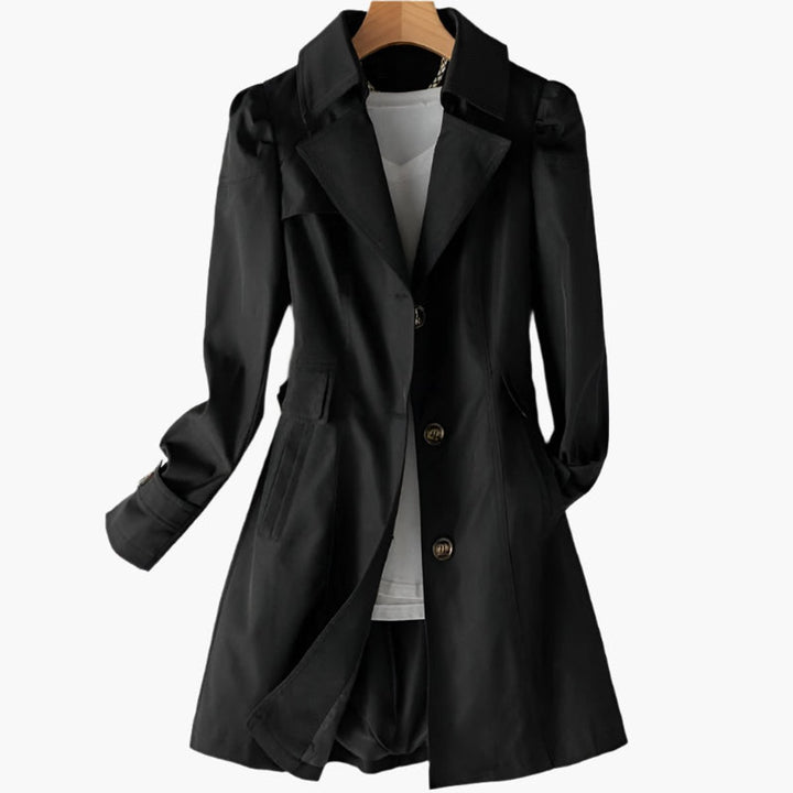Women's Single-Breasted Long-Line Button-Front Trench Coat
