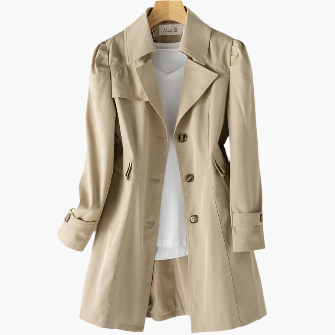 Women's Single-Breasted Long-Line Button-Front Trench Coat