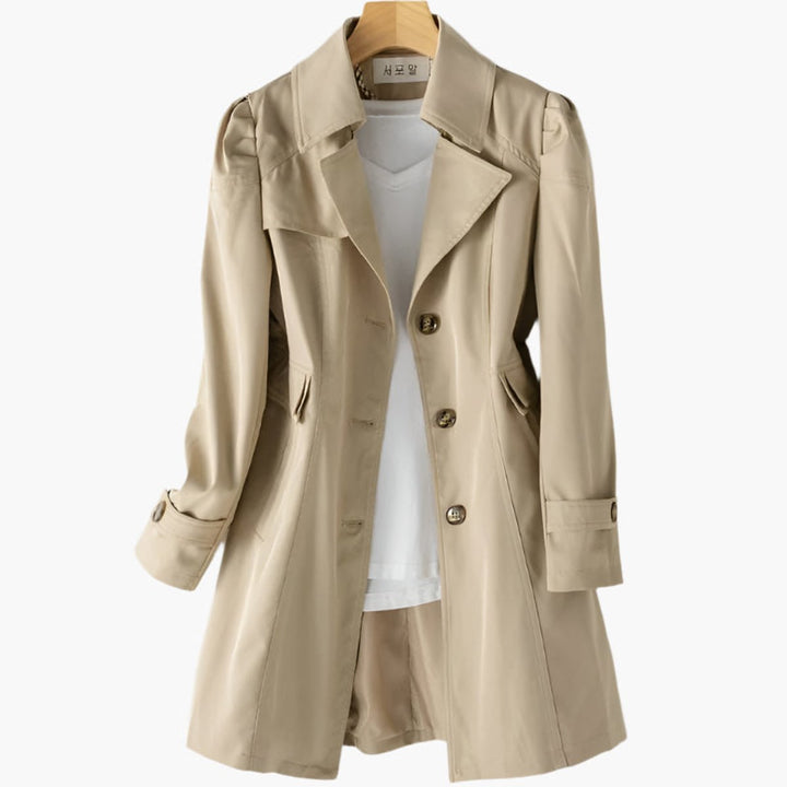 Women's Single-Breasted Long-Line Button-Front Trench Coat