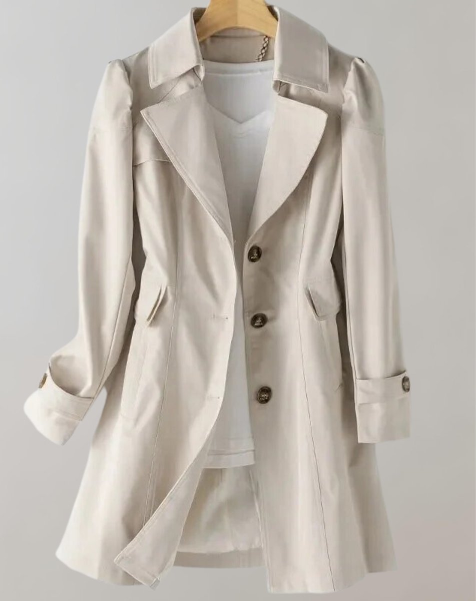 Women's Single-Breasted Longline Trench Coat Notch Lapel