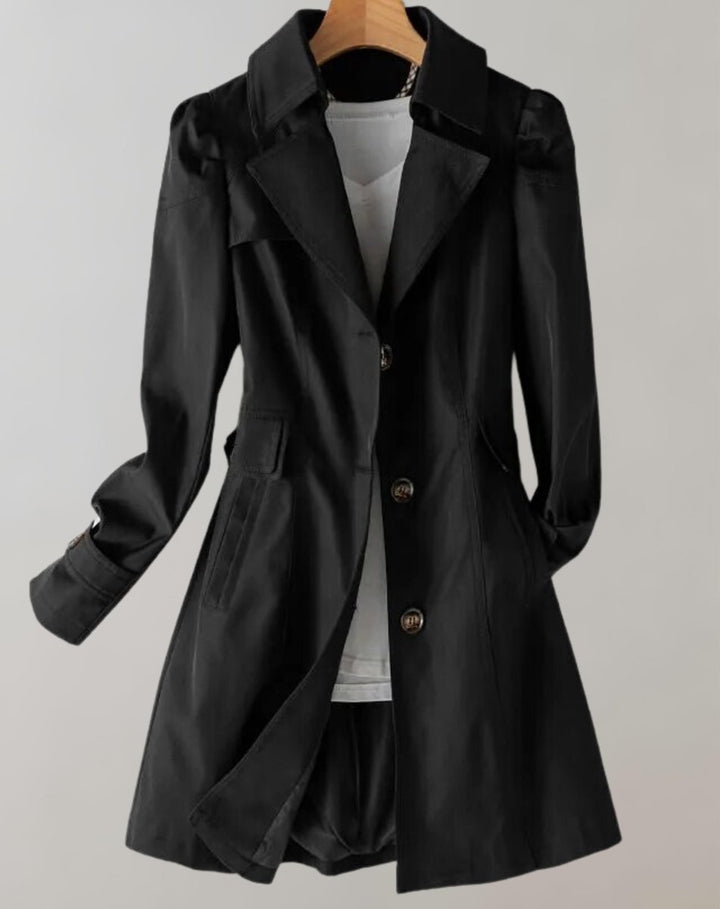 Women's Single-Breasted Longline Trench Coat Notch Lapel
