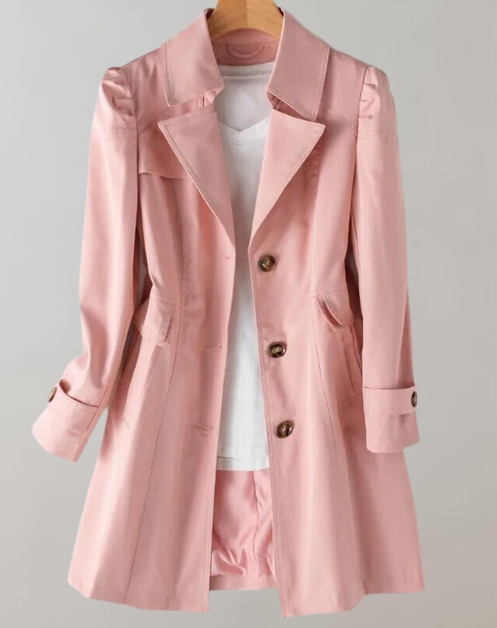 Women's Single-Breasted Longline Trench Coat Notch Lapel