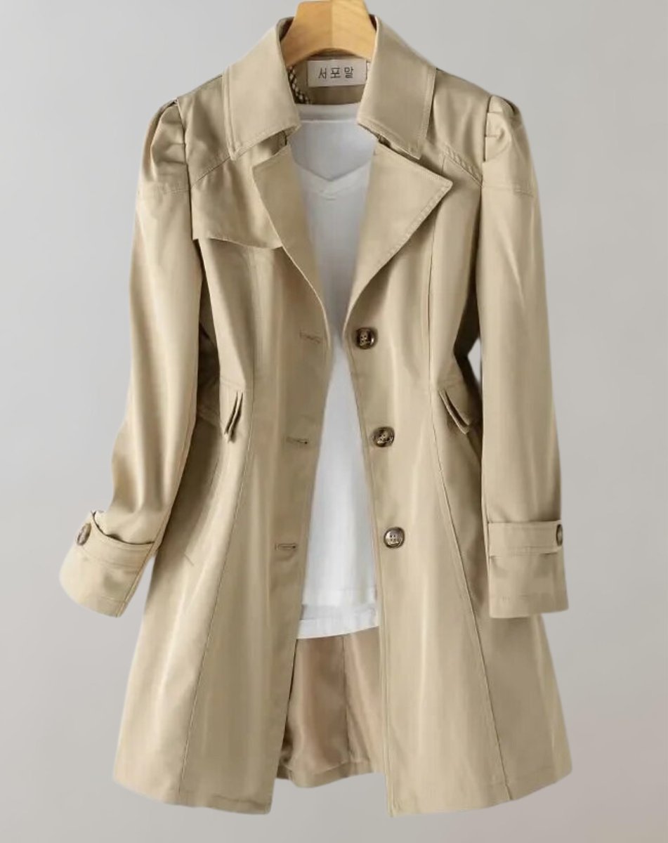 Women's Single-Breasted Longline Trench Coat Notch Lapel