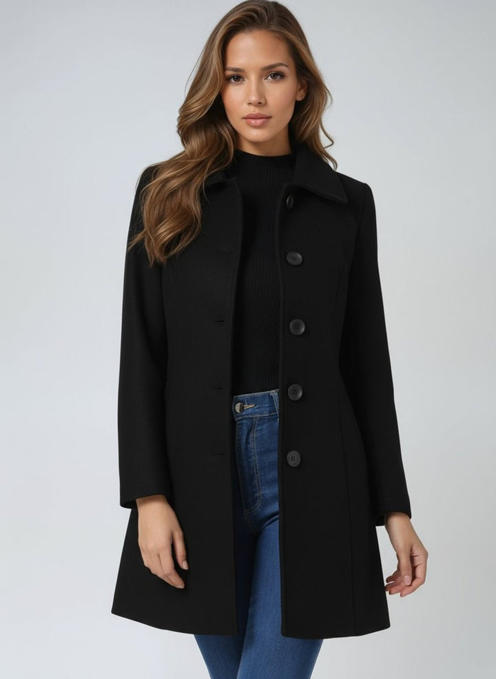 Women's Single-Breasted Structured Midi Trench Coat - Black