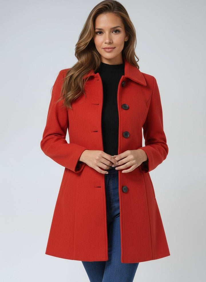 Women's Single-Breasted Structured Midi Trench Coat - Red