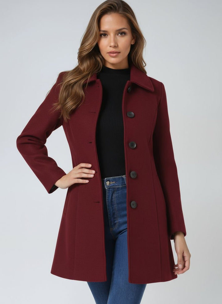 Women's Single-Breasted Structured Midi Trench Coat - Dark Red