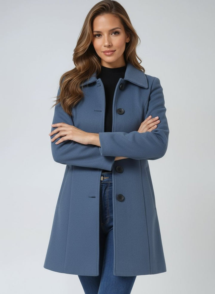 Women's Single-Breasted Structured Midi Trench Coat - Light Blue
