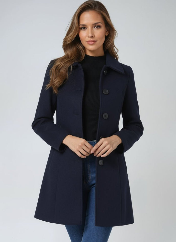 Women's Single-Breasted Structured Midi Trench Coat - Dark Blue