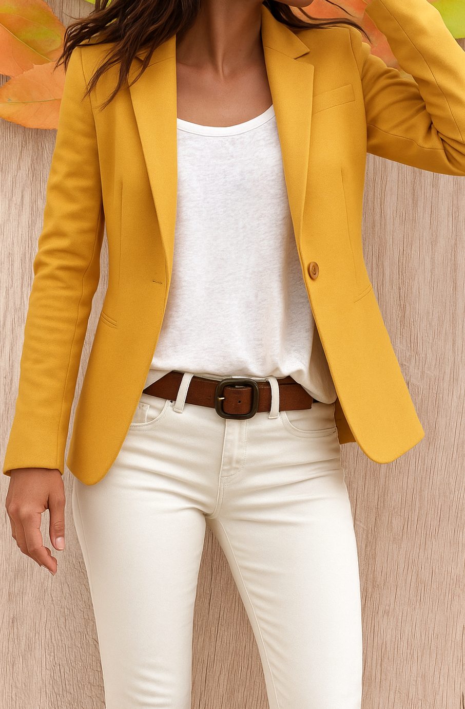 Women's Single Button Fitted Tailored Office Blazer - Yellow