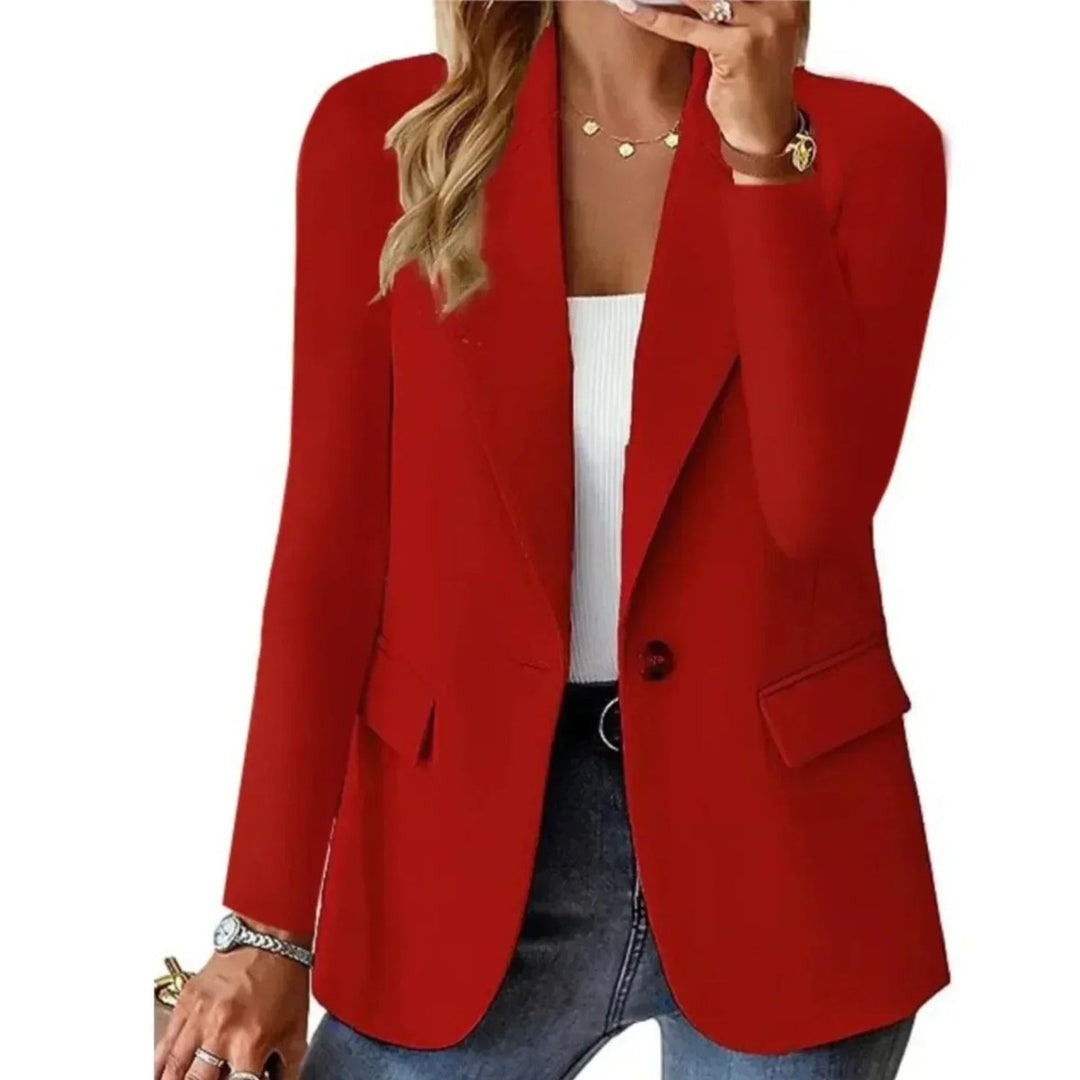 Women's Single-Button Open-Front Long-Sleeve Slim Blazer