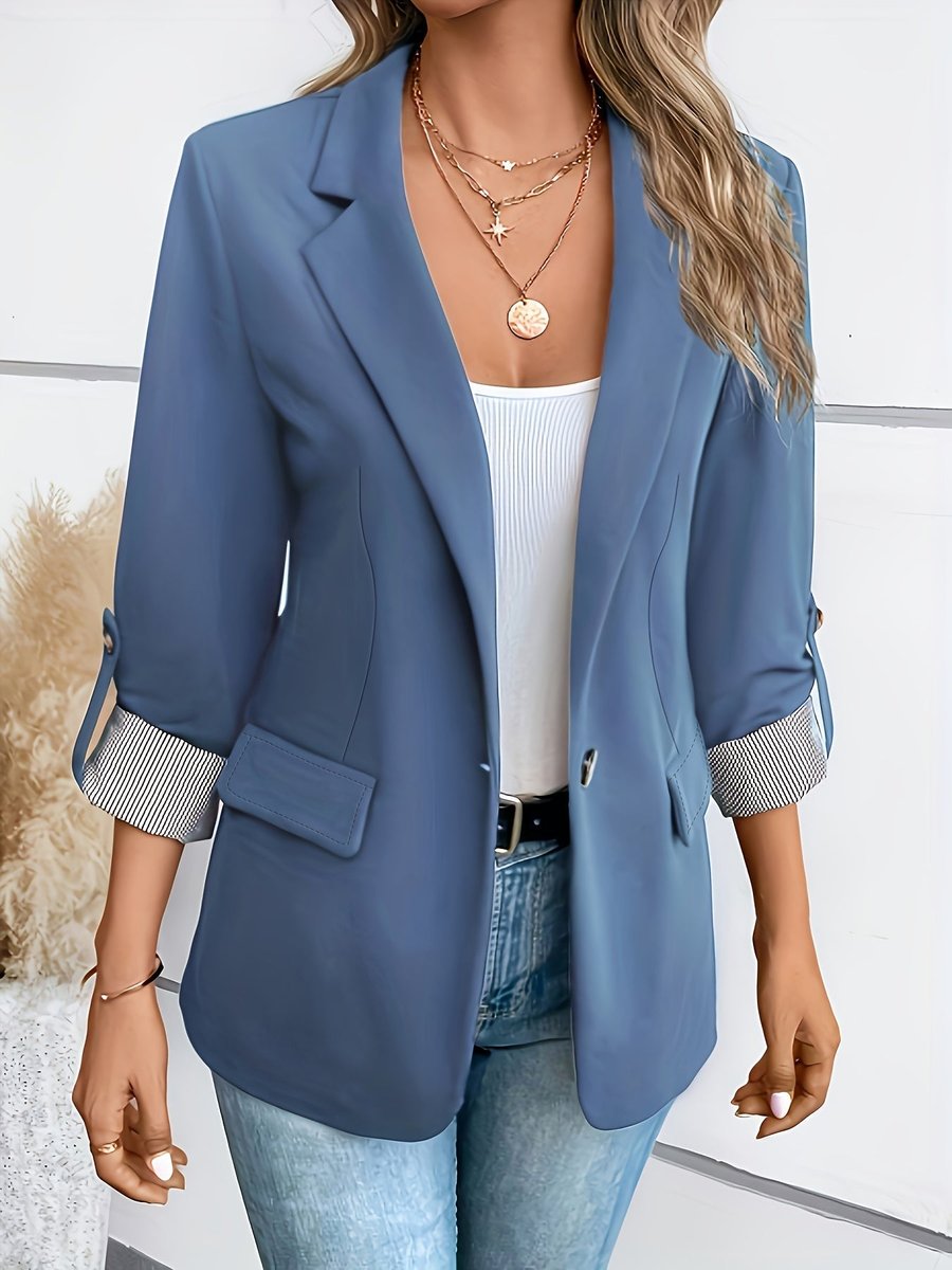 Women's Single-Button Roll-Sleeve Open-Front Blazer