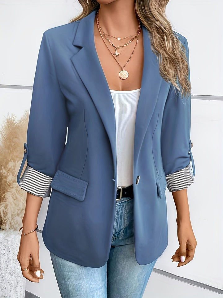 Women's Single-Button Roll-Sleeve Open-Front Blazer