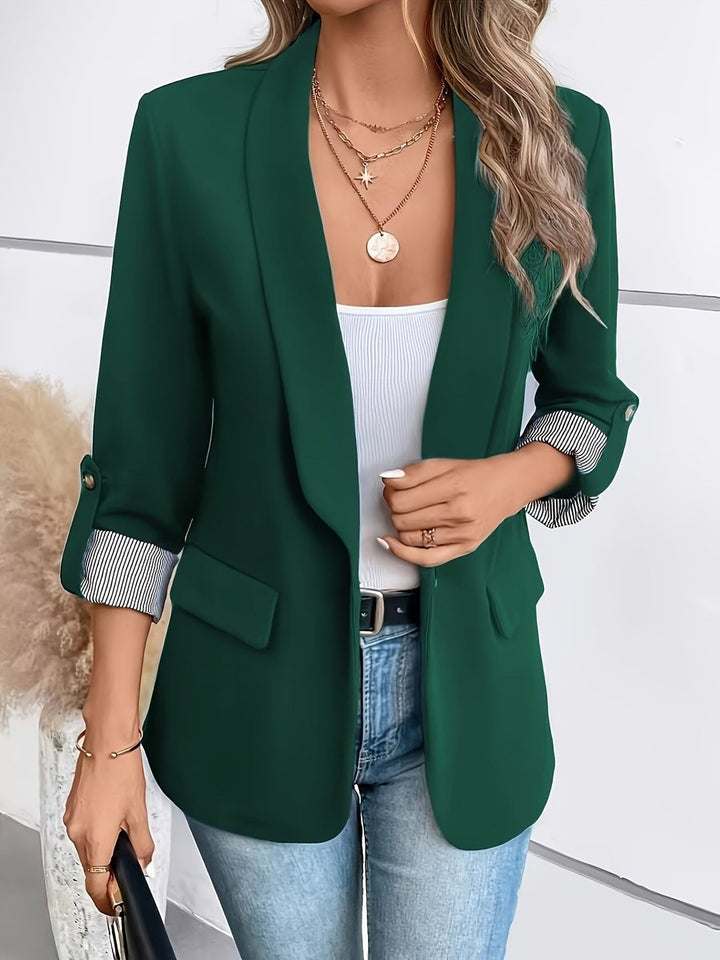 Women's Single-Button Roll-Sleeve Open-Front Blazer
