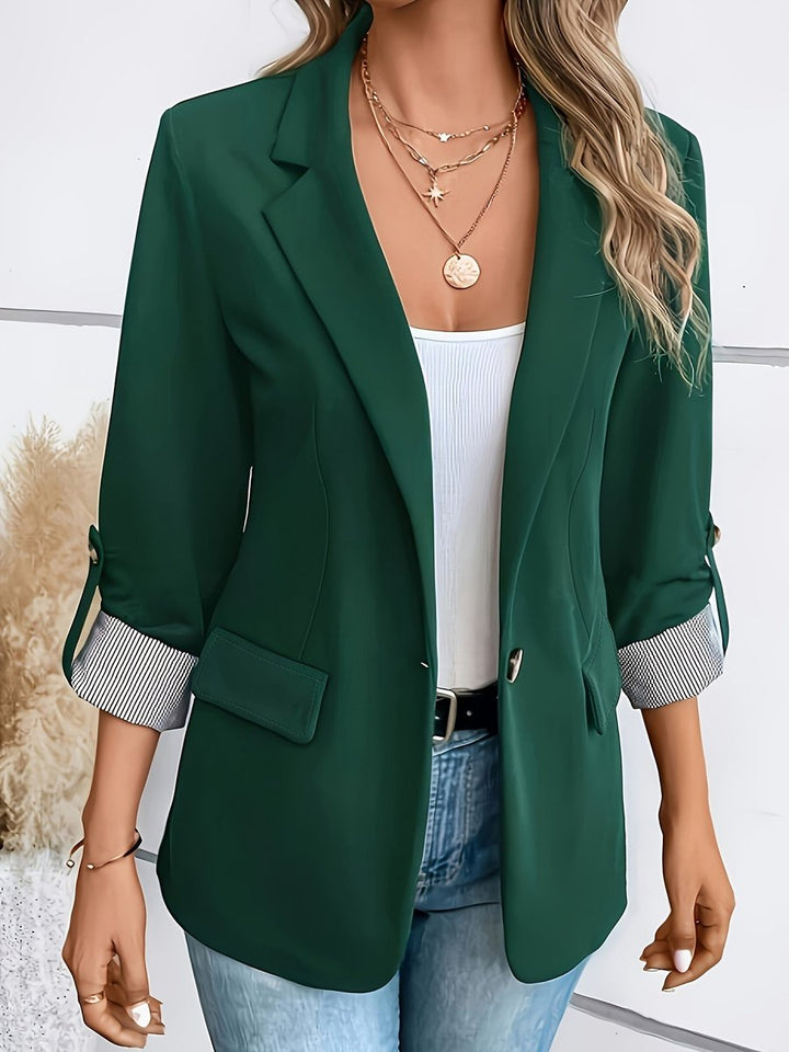 Women's Single-Button Roll-Sleeve Open-Front Blazer