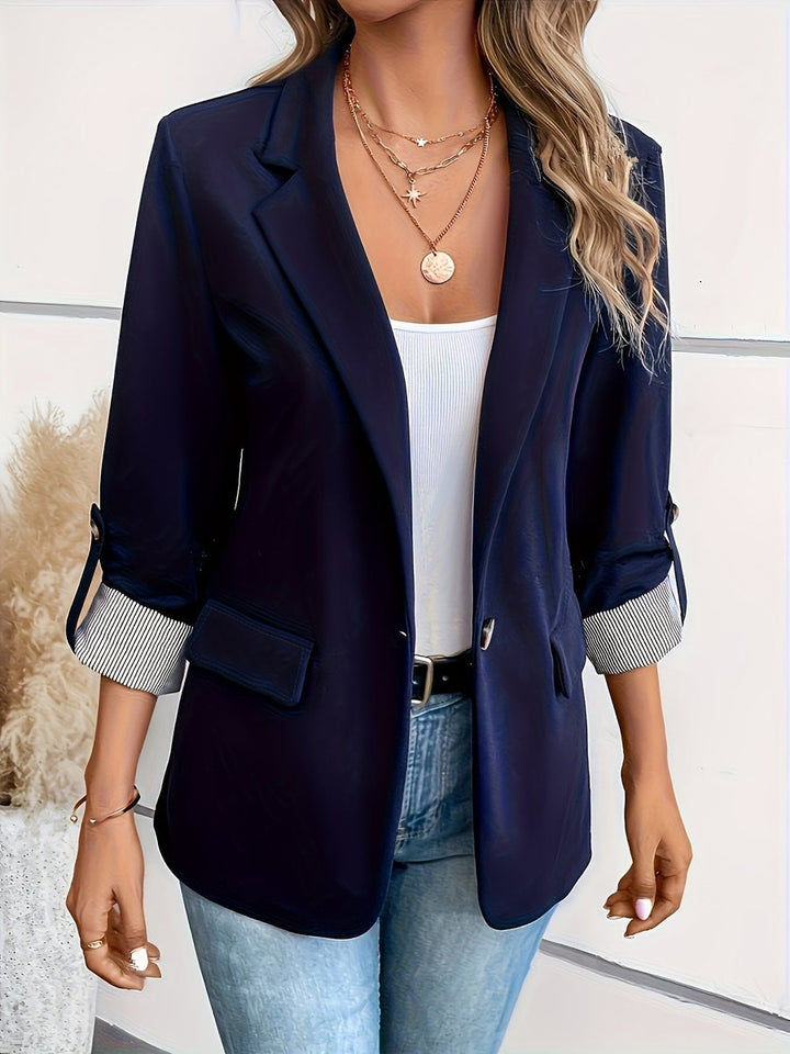 Women's Single-Button Roll-Sleeve Open-Front Blazer
