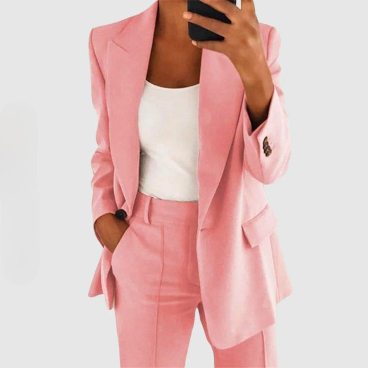Women's Single-Button Semi-Stretch Slim-Fit Blazer Pants Set