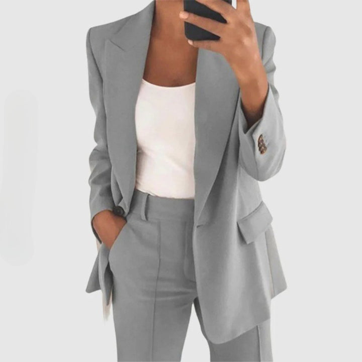 Women's Single-Button Semi-Stretch Slim-Fit Blazer Pants Set